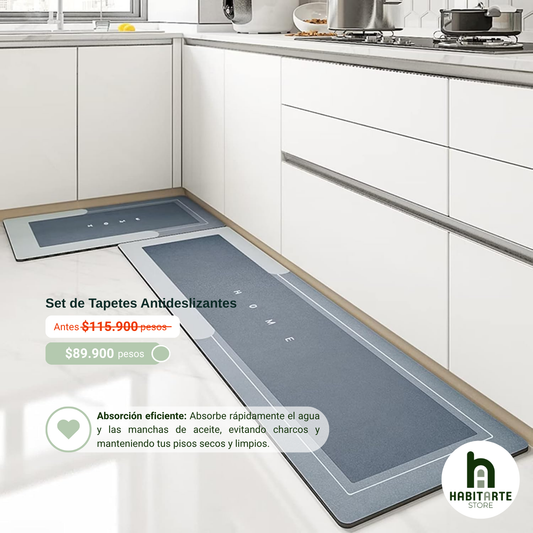 Set de Tapetes Absorbentes Antideslizantes para Cocina – 2 Piezas