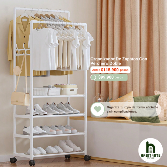 MultiRack Home Organizador De Zapatos Con Perchero Doble